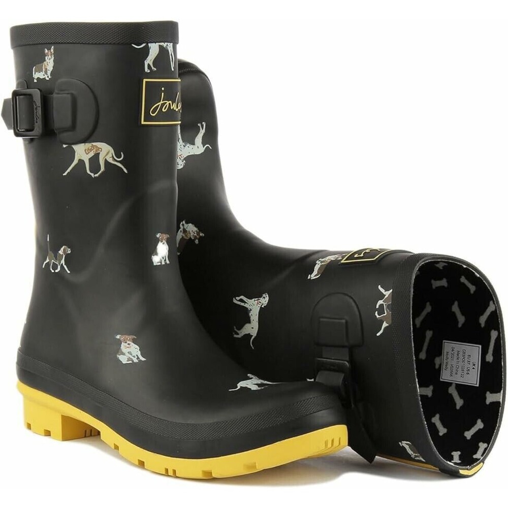 Joules Welly Mid Calf Rain Boots Black Dog Print Size EU 42 US 10 NEW